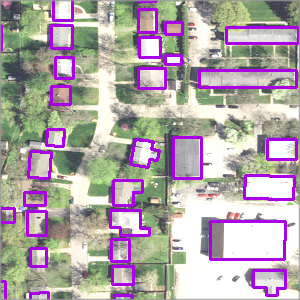 Building footprints shown in purple in an urban area.