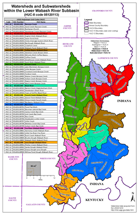 colored areas of Lower Wabash River watershed