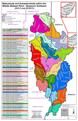 colored areas of Middle Wabash River watershed