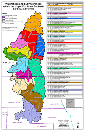 colored areas of the Upper Fox River watershed